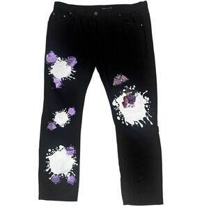 Darkwing Duck Mens YRF Black Denim Splatter Graphic Jeans Size 44 Streetwear
